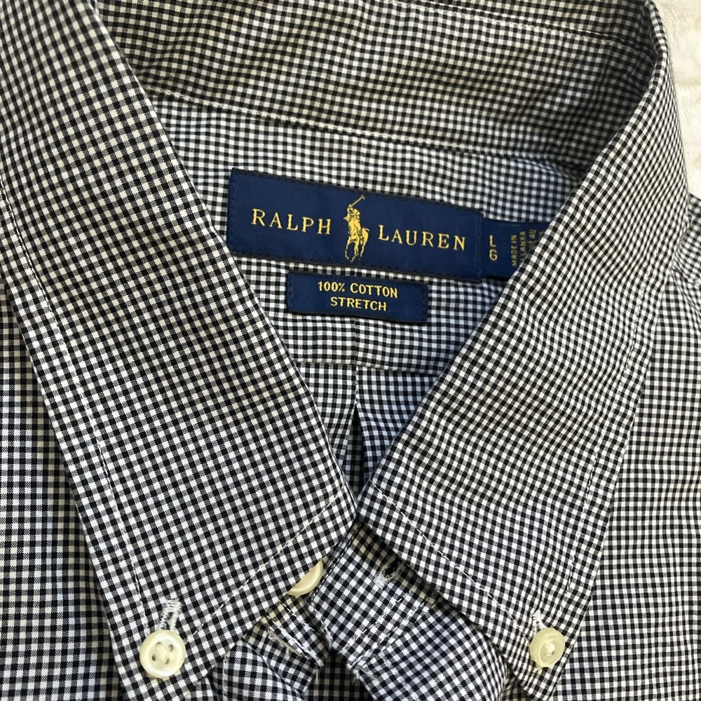 Ralph Lauren Shirt Men Large 100% Cotton Black White Check Long Sleeve Button Up - Picture 2 of 7